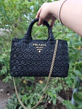 Prada Black Mini Tote With Gold Chain